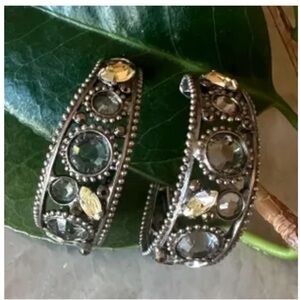 Sorrelli Silver and Gold Crystal Hoop Earrings